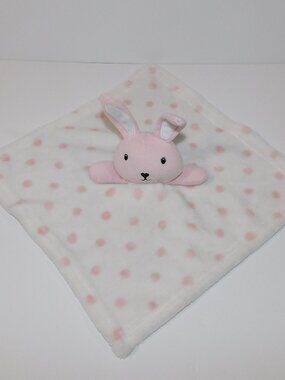 White Pink Polka Dot Bunny Rabbit Plush Security blanket Baby Lovey nunu Soother